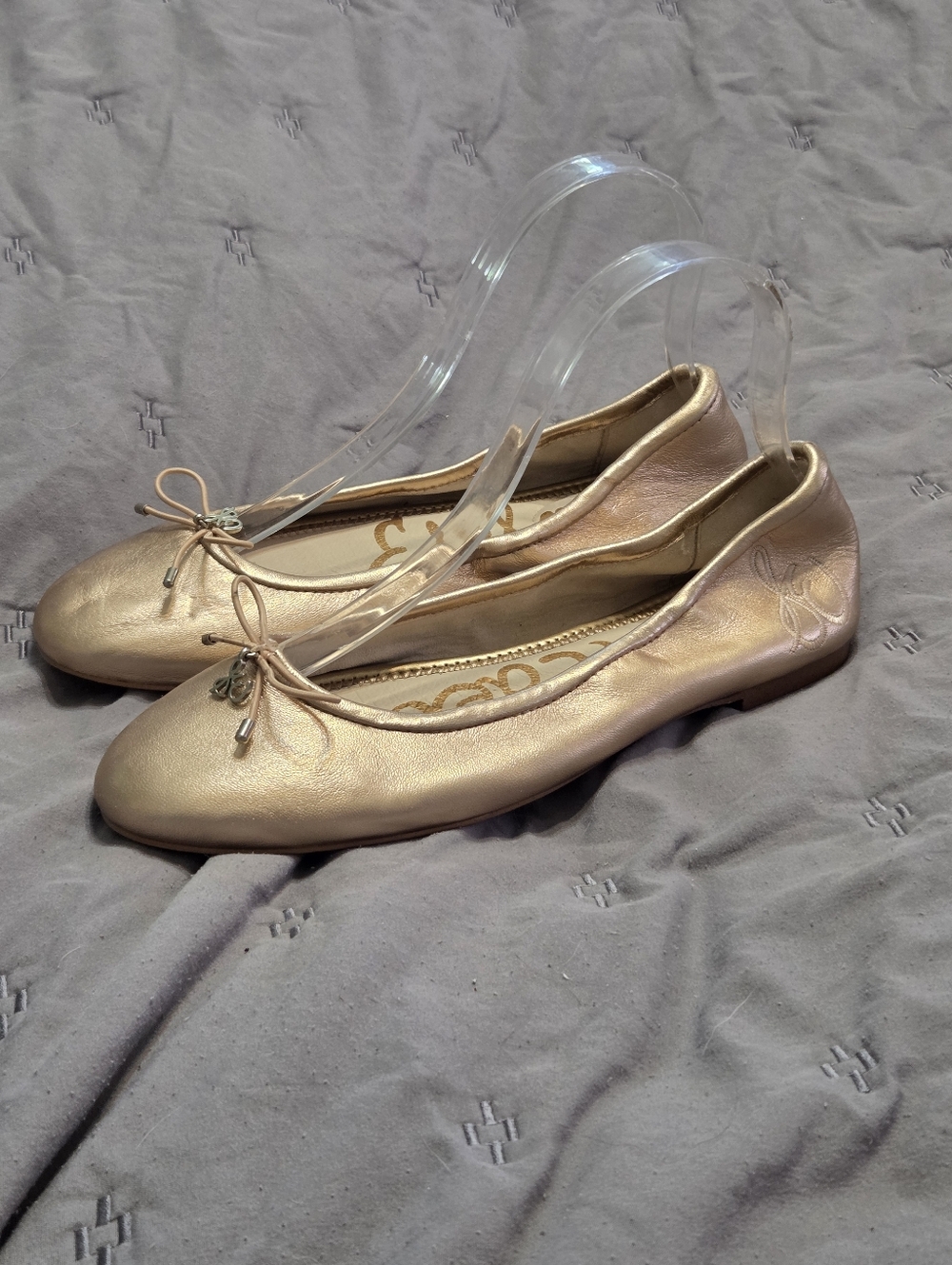 SAM EDELMAN Felicia Ballet Flat Gold leather 8 Balletcore boho preppy classic